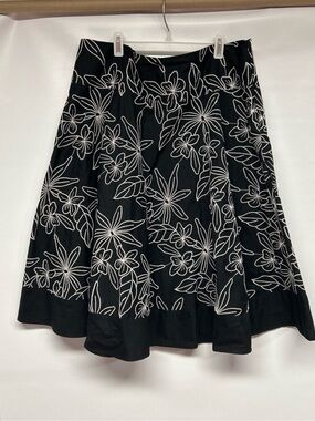 White House Black Market Black Skater Skirt with White Floral Embroidery